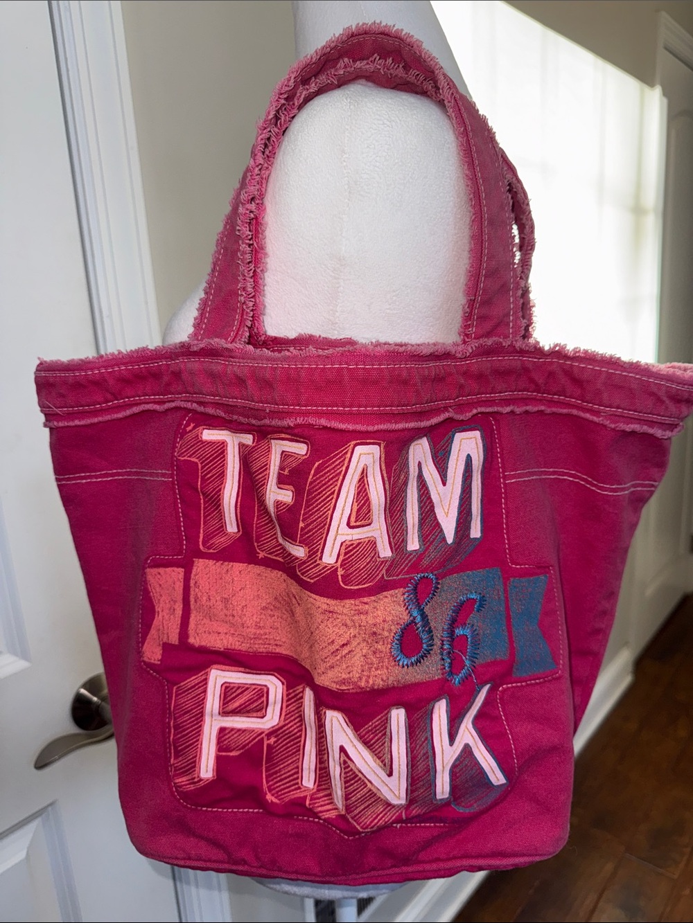 PINK Victoria's Secret Hot Pink Canvas 'TEAM PINK' Tote